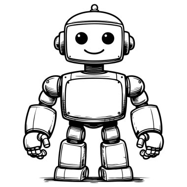 Basit arkadaş canlısı robot karakter çizimi çocuk boyama etkinliği için mükemmel