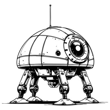 Bilim kurgu boyama sayfaları için mekanik bacaklı kubbe robotu çizimi