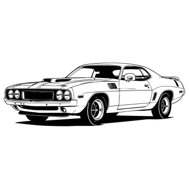 Vintage muscle car side view illustration ideal for car coloring pages