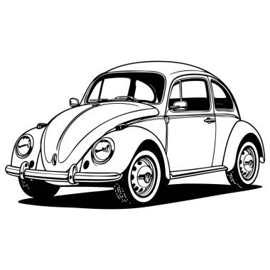 Renklendirme sayfaları ve rahatlama için temiz çizgileri olan klasik böcek araba çizimi