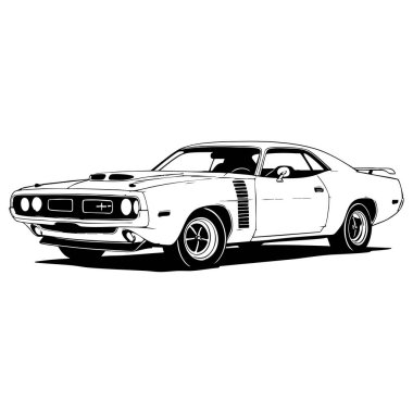 Araba boyama sayfaları için cesur tasarımı olan klasik kaslı araba çizimi