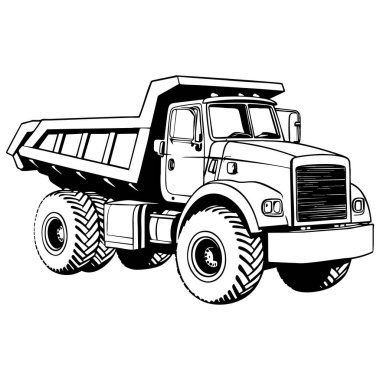 Araç boyama için engebeli lastikleri olan büyük bir çöp kamyonu çizimi