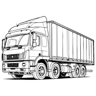 Renklendirme sayfaları taşıma tasarımı ve lojistik illüstrasyon için uygun tek renkli çizgili çizgili karavan