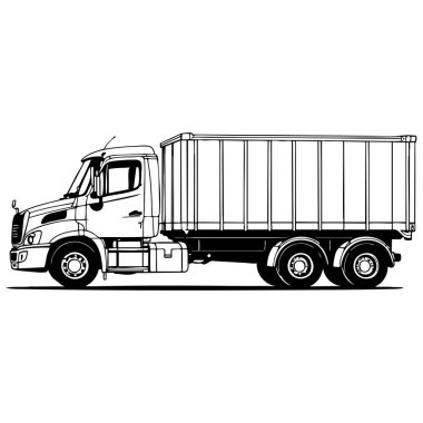 Lojistik renklendirme sayfaları ve ulaşım grafikleri için uygun tek renkli çizgili kargo kamyonu çizimi çizimi