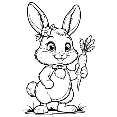 Siyah beyaz çizgili havuç tutan tatlı tavşan. Çocuklar için ideal. Sayfalar dolusu hayvan teması ve güzel illüstrasyonlar.