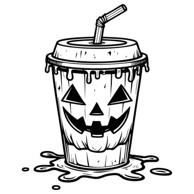 Siyah beyaz çizgili kabak suratlı ürkütücü Cadılar Bayramı içeceği bardağı boyama sayfaları için mükemmel.
