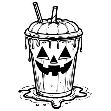 Siyah-beyaz çizgili ürkütücü balkabağı içeceği bardağı. Cadılar bayramı renklendirme sayfaları için mükemmel.