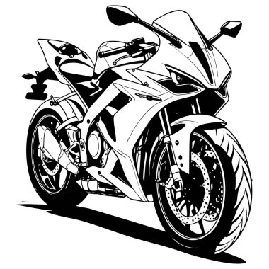 Renkli sayfalar ve motosiklet sanatı için ideal, dinamik siyah beyaz çizgili modern spor motosikleti.