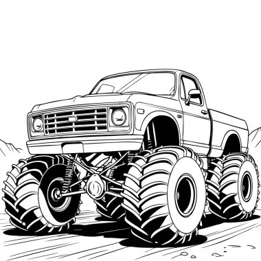 off road taşıt renklendirme ve aşırı macera temaları için tasarlanmış güçlü bir canavar kamyonet çizimi