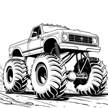 Klasik tarz canavar kamyon pikap çizimi kamyon boyama projeleri ve off-road araç hayranları için mükemmel.
