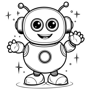Gülümseyen robot çizgi film çizimleri eğlenceli renklendirme aktiviteleri ve basit teknik eğitim için yaratıldı