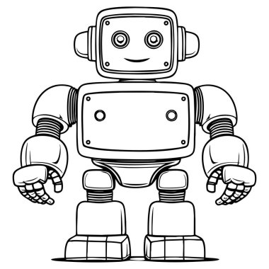 Çocuk boyama faaliyetleri ve teknoloji temalı öğrenme için uygun basit klasik robot illüstrasyonu