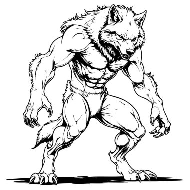 Fantezi boyama sayfaları için tasarlanmış güçlü kurt adam illüstrasyonu mitoloji sanatı ve yaratıcı hikaye anlatımı