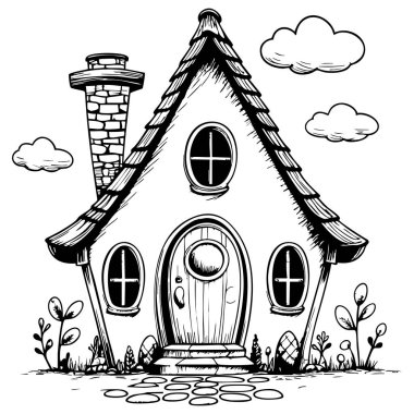 Tuhaf masal evi çizimi kitap boyama, hikaye anlatma ve yaratıcı yaratıcılık için mükemmel.