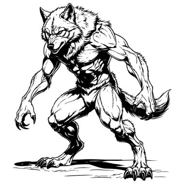 Fantezi boyama kitapları, dramatik illüstrasyonlar ve mitoloji temaları için yaratılmış kaslı kurt adam sanat eserleri.