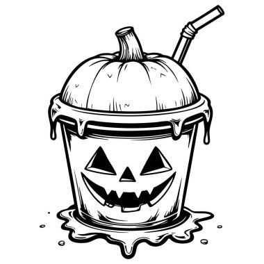 Cadılar Bayramı 'nda eğlenceli parti temaları ve yaratıcı sanat için yaratılmış ürkütücü balkabağı içeceği illüstrasyonu