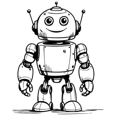 Klasik gülümseyen robot oyuncağı çizimi boyama sayfaları için basit öğrenme ve yaratıcı eğlence için tasarlandı