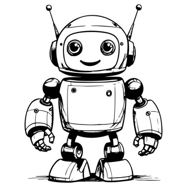 Minimalist robot çizimi. Büyük gözleri var. Çocuk boyama ve basılabilir aktiviteler için mükemmel.