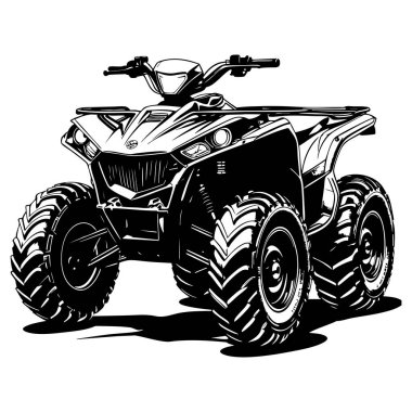 Yazdırma işlemi için güçlü mekanik detaylara sahip tüm arazi aracı çizimlerini koyu siyah beyaza dönüştür