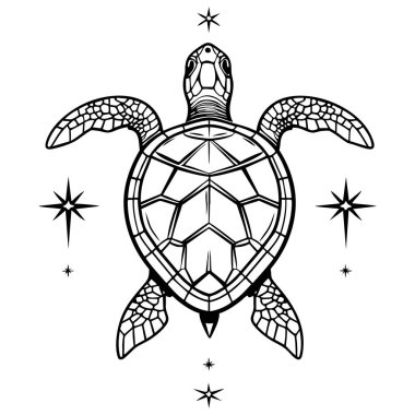 Geometrik ilham verici deniz kaplumbağası taslak çizimi renklendirme sayfaları için idealdir sanat terapisi basılabilir tasarımlar ve yaratıcı rahatlama