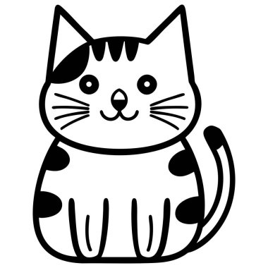 Adorable kawaii cat sitting illustration in simple black and white outline perfect for kids coloring pages