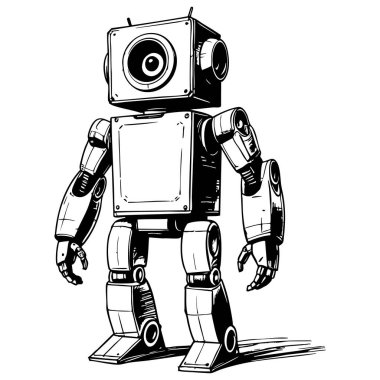 Renklendirme sayfaları minimalist sanat ve tasarım projeleri için uygun siyah beyaz çizgi resimli basit kutu başlıklı robot karakter