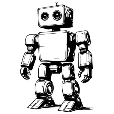 Basit kutu stili büyük gözlü siyah beyaz çizgili robot boyama sayfaları için mükemmel çocuk resimleri ve tasarım projeleri