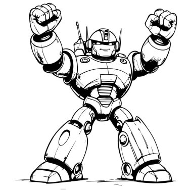 Kendine güveni olan arkadaş canlısı robot kahraman temiz siyah beyaz çizgi sanatı boyama sayfaları için mükemmel sanat ve yaratıcı projeler.