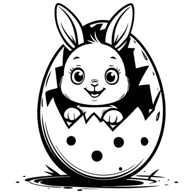 İçeride oturan sevimli güler yüzlü tavşan çocuk kitapları ve paskalya temalı aktiviteler için mükemmel bir yumurta kırıyor.