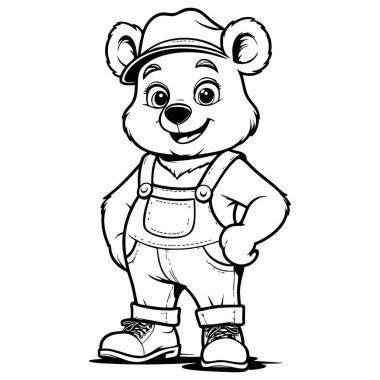 Tulum ve kep takan sevimli gülümseyen ayı temiz siyah beyaz çizgilerle çizilmiş. Sayfaları boyamak ve basılabilir tasarımlar için mükemmel.