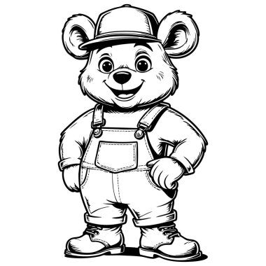 Tulum giyen sevimli gülen ayı ve çocuk kitapları boyamak için uygun, arkadaş canlısı karakter çizimi.