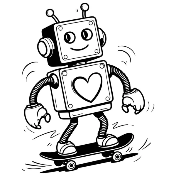 Kaykay üzerinde kayak yapan oyuncu robot çizimi çocuk boyama sayfası ve yaratıcılık için mükemmel.