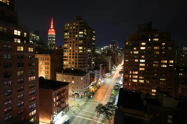 Vista Aérea Cidade Com Luzes Noturnas — Fotografia de Stock