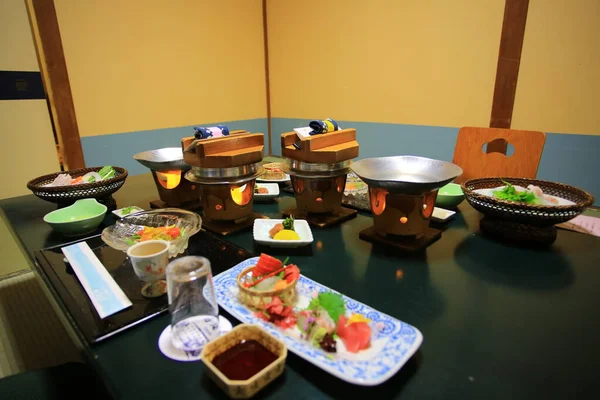 served table with japanese lunch