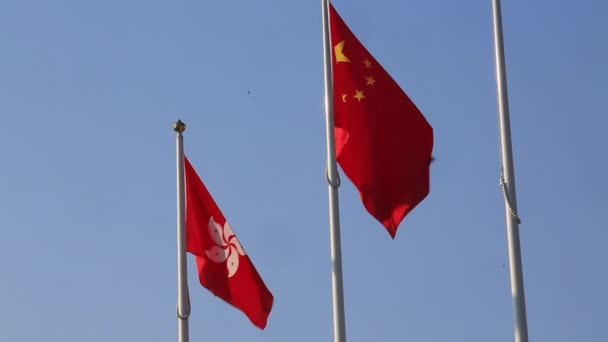 Китайський Прапор Прапор Гонконгу Вітрі — стокове відео