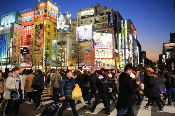 Tokyo Vista Sulla Città Persone Che Camminano Sulla Strada Serale — Foto Stock