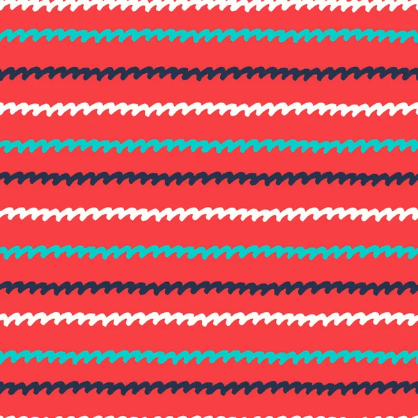 Patrón sin costuras con líneas onduladas dibujadas a mano sobre fondo rojo — Archivo Imágenes Vectoriales