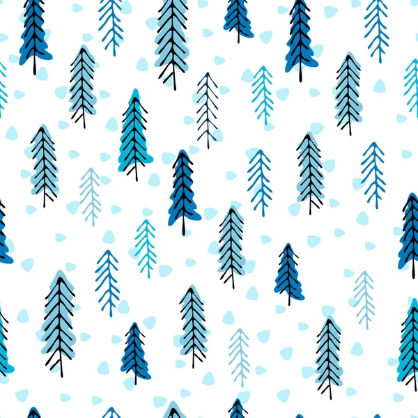 Nahtloses Muster mit schneebedeckten Tannen für Geschenkpapier, Oberflächengestaltung und andere Designprojekte — Stockvektor