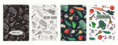 Sebzeli ve pürüzsüz desenlere dayalı tarif kitapları için kapak sayfası şablonları