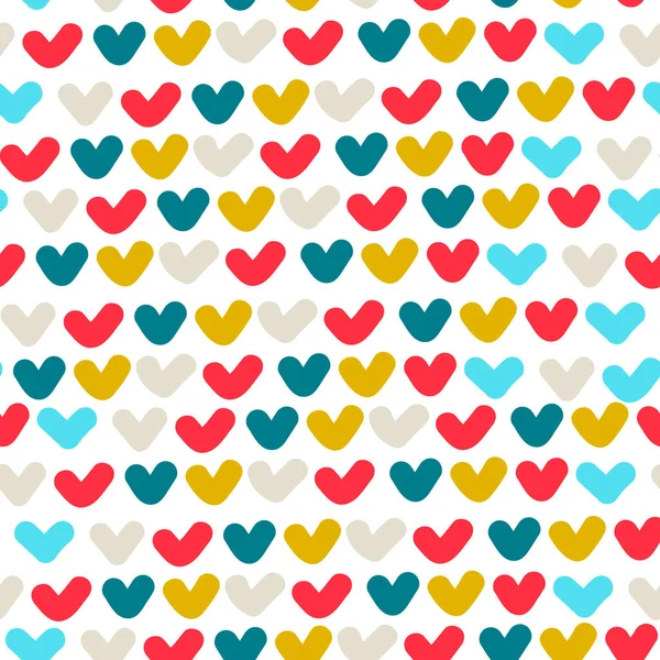 Patrón sin costuras. Filas de corazones multicolores dibujados a mano. Concepto de San Valentín, concepto de amor — Archivo Imágenes Vectoriales