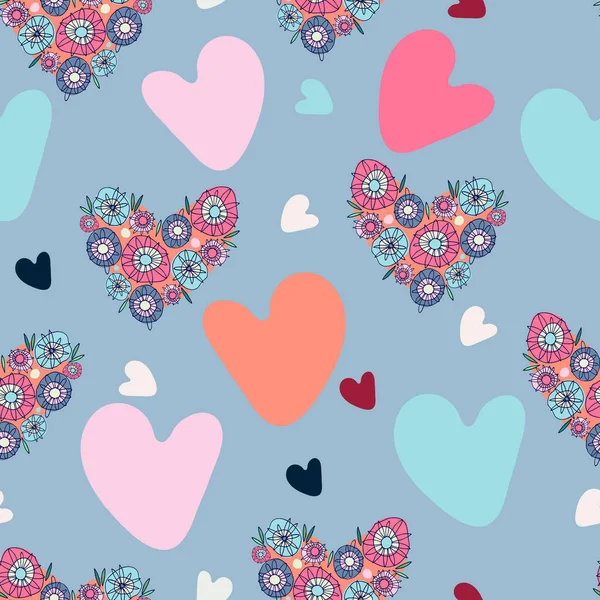 Seamless pattern. Hand drawn multicolored hearts. Valentines Day concept, love concept — Stock Vector