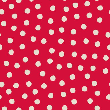 Yüzey tasarımı ve diğer tasarım projeleri için kırmızı zemin üzerinde pürüzsüz polka-nokta deseni