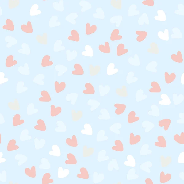 Kusursuz desen. Pastel mavi arka planda elle çizilmiş kalp şekilleri. Sevgililer Günü konsepti, aşk konsepti — Stok Vektör