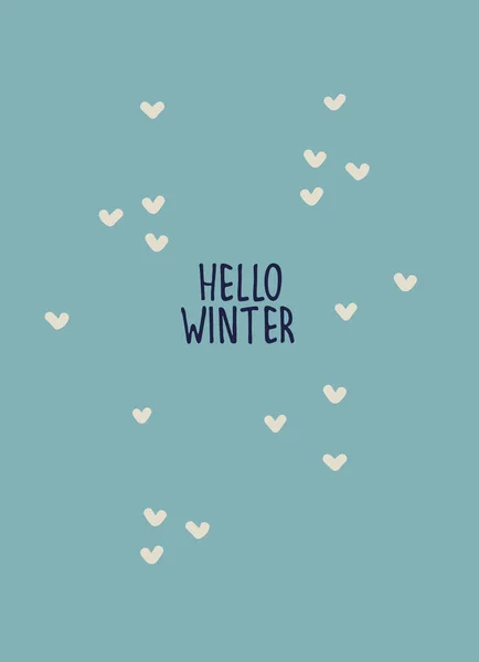 Inspiración invierno fondo estacional. Hola Letras de invierno, copos de nieve — Archivo Imágenes Vectoriales