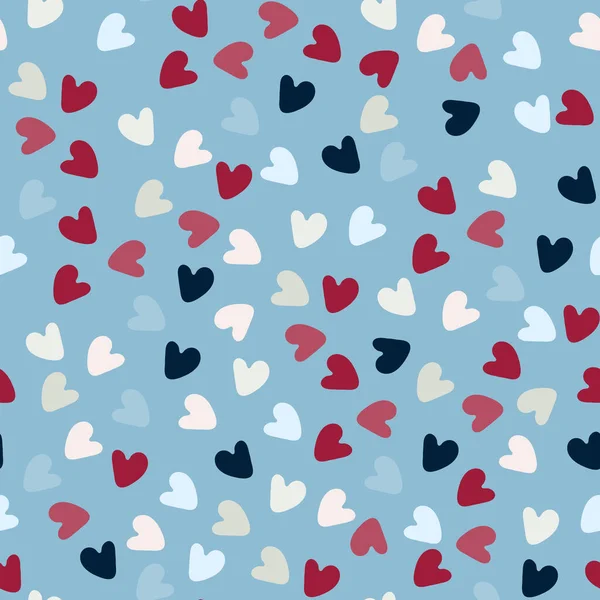 Seamless pattern. Hand drawn heart shapes on blue background. Valentines Day concept, love concept —  Vetores de Stock