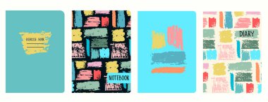 Renkli boya şeritli kapak sayfası vektör şablonları, fırça darbesi etkisi. Başlıklar izole ve değiştirilebilir