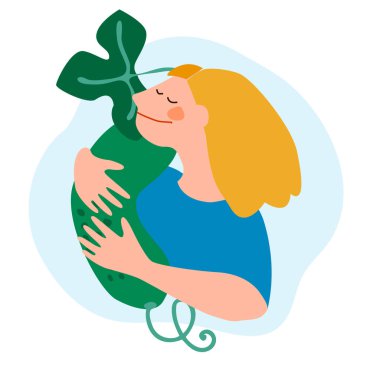 Dev salatalık tutan mutlu kadın. Düz bir şekilde vektör illüstrasyonu. Hasat, taze sebze, tarım konsepti.