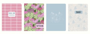 Echinacea çiçekli sayfa vektör şablonları, ızgara şablonu. Başlıklar izole ve değiştirilebilir