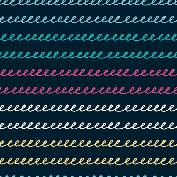 Modèle sans couture avec des lignes en spirale dessinées à la main, imitation d'écriture, sur fond bleu foncé — Image vectorielle