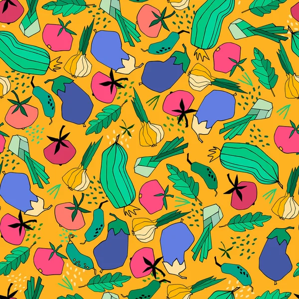 Nahtlos wiederholtes Muster mit Gemüse. Abstrakte trendige Illustrationen auf beigem Hintergrund — Stockvektor